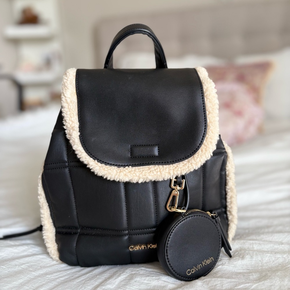 Calvin Klein Black Backpack with Faux Fur Trim